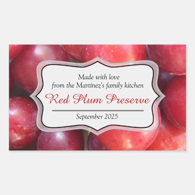 Red plum jam preserve label sticker (Front)