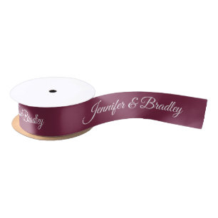 Red Plum White Elegant Wedding Personalised Name Satin Ribbon