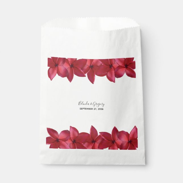 Red Plumeria Frangipani Wedding  Favour Bags (Front)