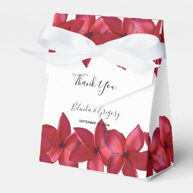 Red Plumeria Frangipani Wedding  Favour Box (Front Side)