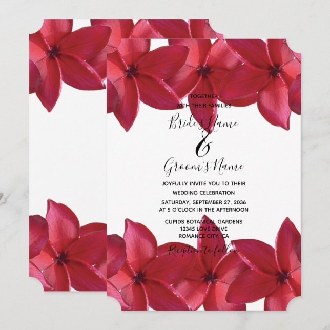 Red Plumeria Frangipani Wedding Invitations (Front/Back)