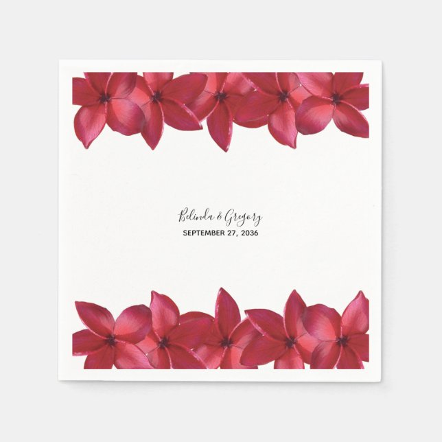 Red Plumeria Frangipani Wedding  Napkin (Front)