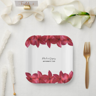 Red Plumeria Frangipani Wedding Paper Plate