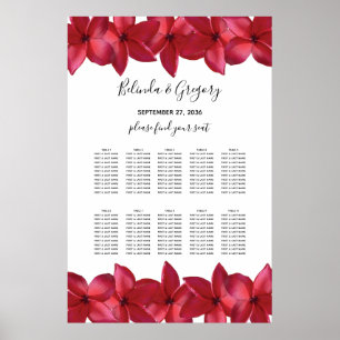 Red Plumeria Frangipani Wedding Seating Chart