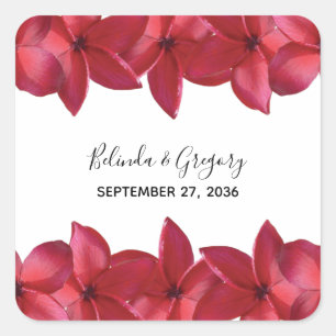 Red Plumeria Frangipani Wedding Square Sticker