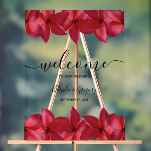 Red Plumeria Frangipani Wedding Welcome Sign