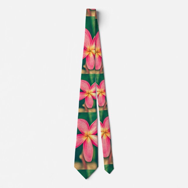 Red Plumeria Pattern Tie (Front)