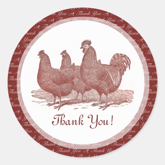 Red Plymouth Rock Chicken Thank You Stickers (Front)