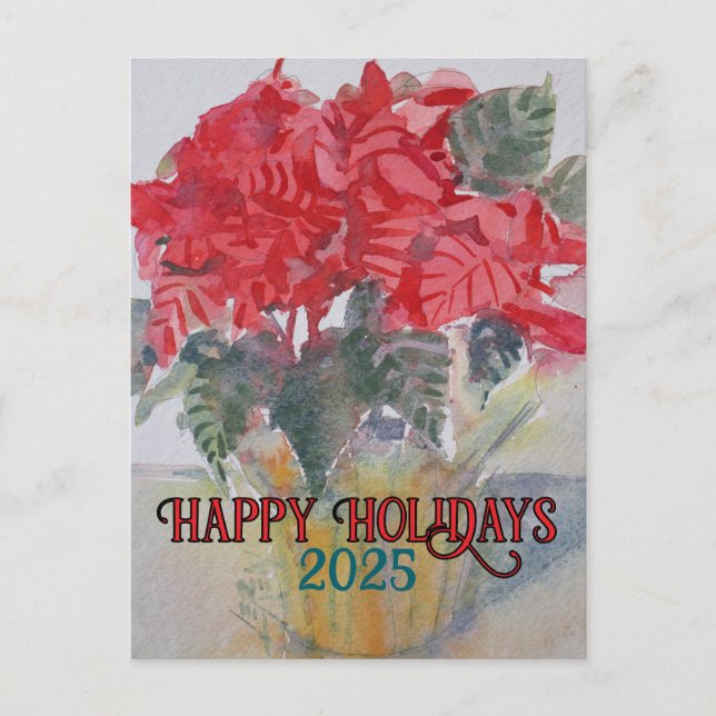 Red Poinsettia #190301 Holiday Postcard (Front)