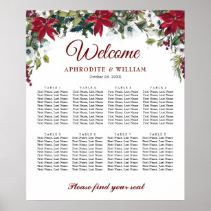 Red Poinsettia  8 Tables Wedding SEATING CHART