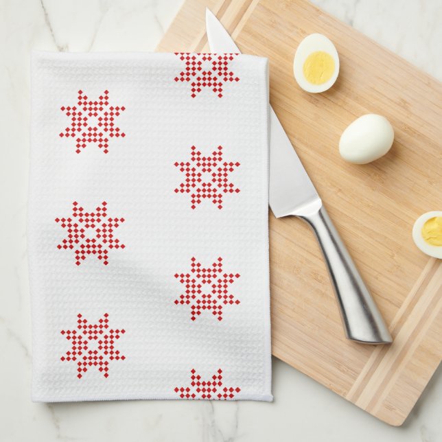 Red Poinsettia, Abstract Christmas Tea Towel (Quarter Fold)