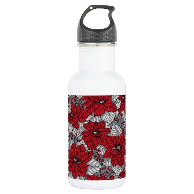 Red poinsettia and berries, Christmas design 532 Ml Water Bottle (Front)