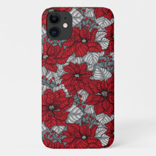 Red poinsettia and berries, Christmas design iPhone 11 Case