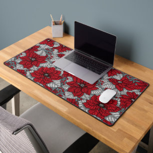Red poinsettia and berries, Christmas design Desk Mat