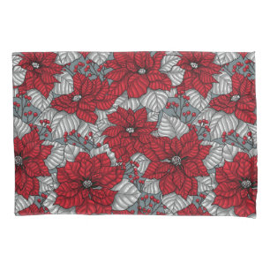 Red poinsettia and berries, Christmas design Pillowcase