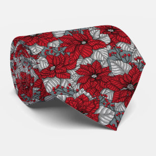 Red poinsettia and berries, Christmas design Tie