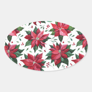 Red  Poinsettia and Berries Sticker