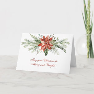 Red Poinsettia and Evergreen Garland Christmas Holiday Card
