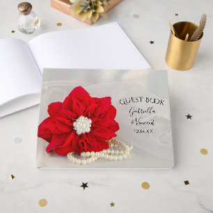 Red Poinsettia and Pearls Winter Wedding Guest Book