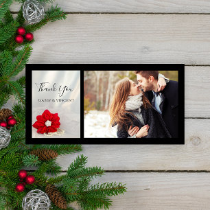 Red Poinsettia and Pearls Winter Wedding Thank You