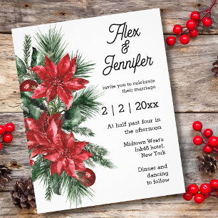  Red Poinsettia and pine wedding  invitation Flyer