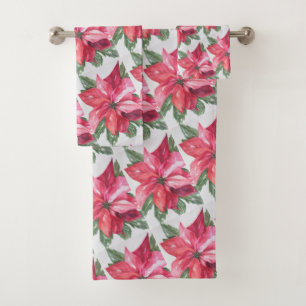 RED POINSETTIA BATH TOWEL SET