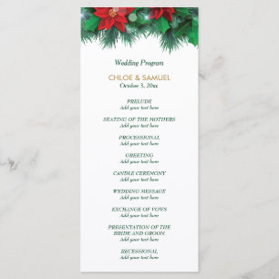 Red Poinsettia Border Wedding Program Programme