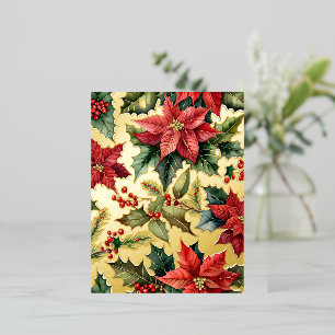 Red Poinsettia Botanical Christmas Gold Foil Holiday Postcard
