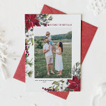 Red Poinsettia Botanical Merry Christmas Photo Holiday Card<br><div class="desc">Merry Christmas! Send your holiday wishes and greetings to family and friends with this customisable floral Christmas photo flat card. It features watercolor frame of pinecones,  pine needles,  hollies,  berries and red poinsettias. Personalise by adding names,  message and photo. Matching items are available.</div>