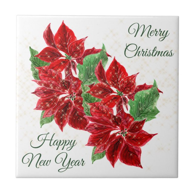 Red Poinsettia Bouquet Christmas Tile (Front)