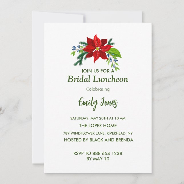 Red Poinsettia, Bridal Luncheon Invitation (Front)