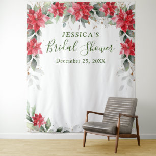 Red Poinsettia Bridal Shower Photo Booth Backdrop Tapestry