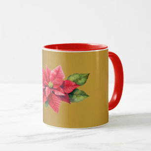 Red Poinsettia Brushed gold colour Mug