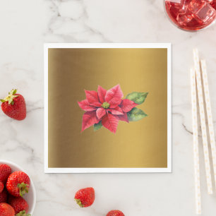 Red Poinsettia Brushed gold colour Napkin