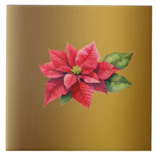 Red Poinsettia Brushed gold colour Tile