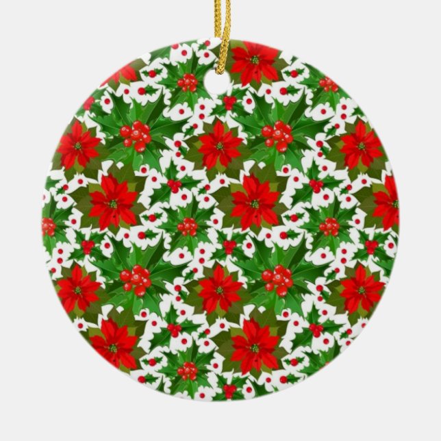 Red Poinsettia Ceramic Tree Decoration (Front)