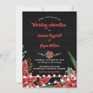 Red Poinsettia   Chalkboard Christmas Wedding Invitation