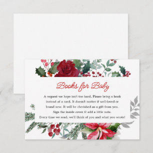 Red Poinsettia Christmas Baby Shower Book Request Enclosure Card