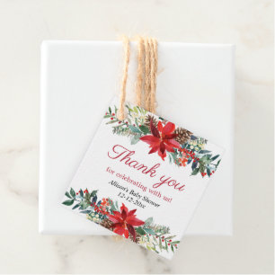 Red Poinsettia Christmas baby shower Favour Tags
