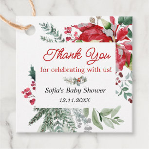 Red Poinsettia Christmas Baby Shower Favour Tags