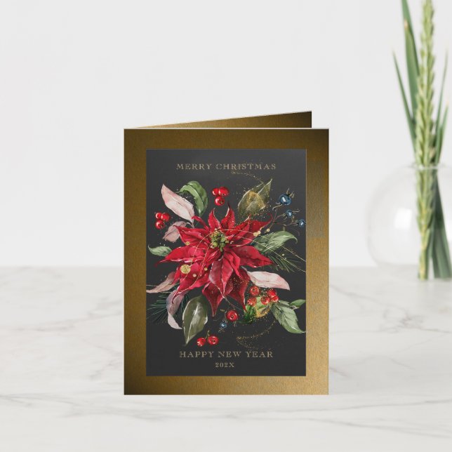 Red Poinsettia Christmas Botanical Winter Plant Card (Front)