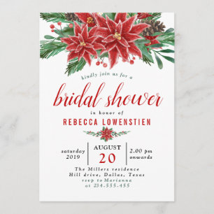 Red Poinsettia Christmas Bridal Shower Invitation