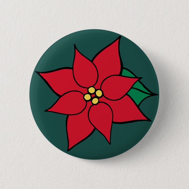 Red Poinsettia Christmas Button (Front)