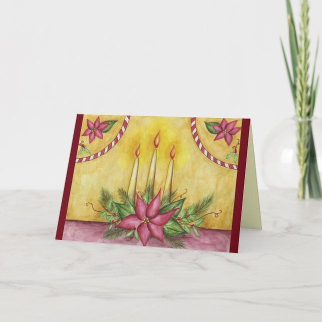 Red Poinsettia Christmas Candles Card (Front)