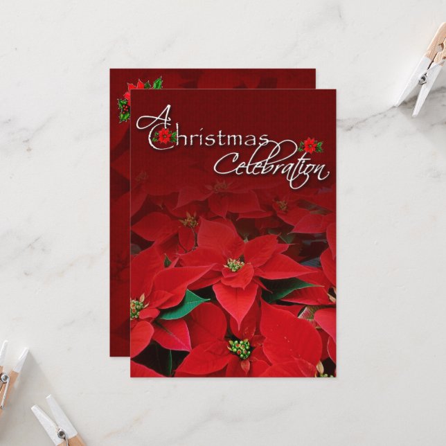 Red Poinsettia Christmas Celebration Invitation (Front/Back In Situ)