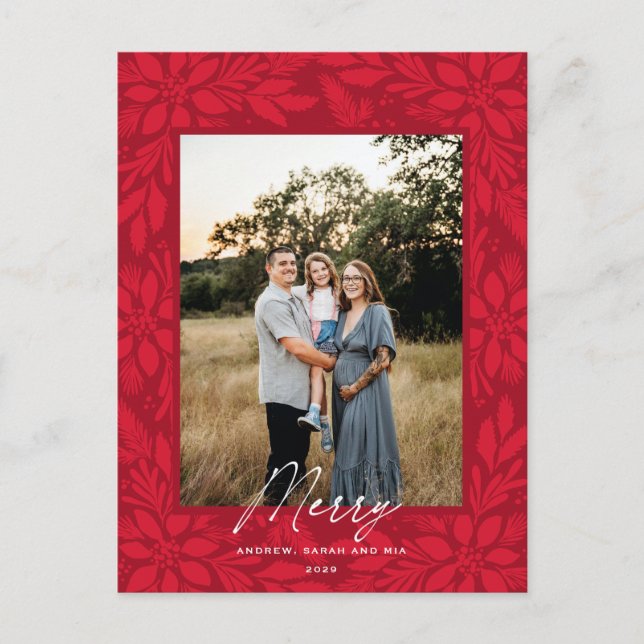Red Poinsettia Christmas Design Holiday Postcard (Front)