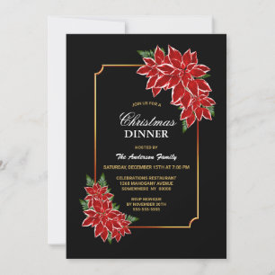 Red Poinsettia Christmas Dinner Party Invitation