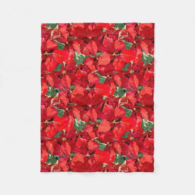 Red Poinsettia Christmas Fleece Blanket (Front)