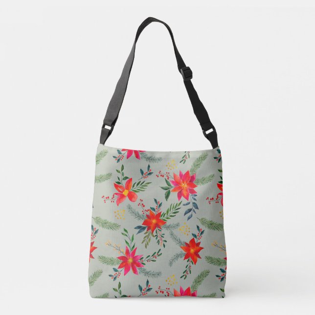  Red Poinsettia Christmas Floral Crossbody Bag (Back)