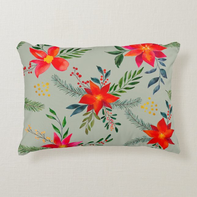  Red Poinsettia Christmas Floral Decorative Cushion (Front)